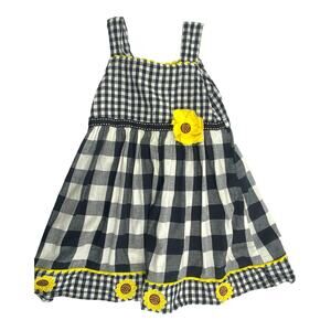 Blueberi Boulevard Girls Sunflower Sundress Applique Checkered Sundress Dress 4T